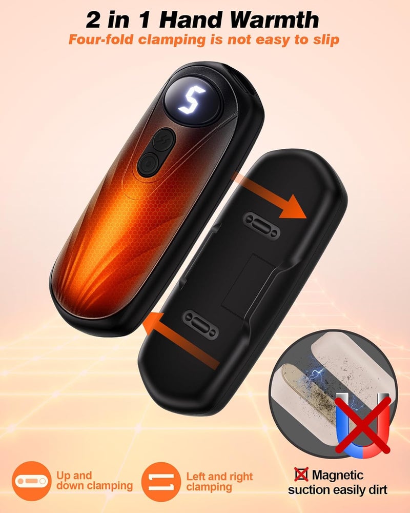 Funaudio Hand Warmers Rechargerable 2 Pack - 6000mAh Electric AI Handwarmers with LED Display, 5-Level, 2 in 1 Portable Heater, Warm Gifts for Women/Men/Golf/Camping/Hunting/Travel/Outdoor/Indoor - Image 5
